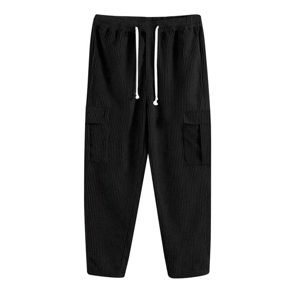 dzxyzu Men's Baggy Pants Tie Front Drawstring Waist Corduroy Pants Casual Loose Straight Leg Pants Trousers with Pockets