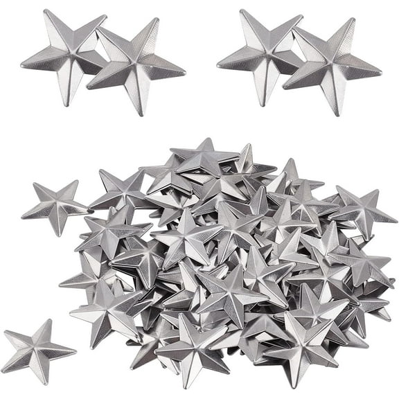 100 Mini Metal Barn Star - Vintage Rustic Three Dimensional Christmas Star for Hanging Wall Holiday Wreath Decor Platinum