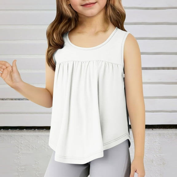SNKSDGM Baby Girl Late July Cropped Girls Casual Solid Color Tank Tops Summer Crewneck Sleeveless Shirts Dancewear for Kids 4-14 Years Girls White T Shirt