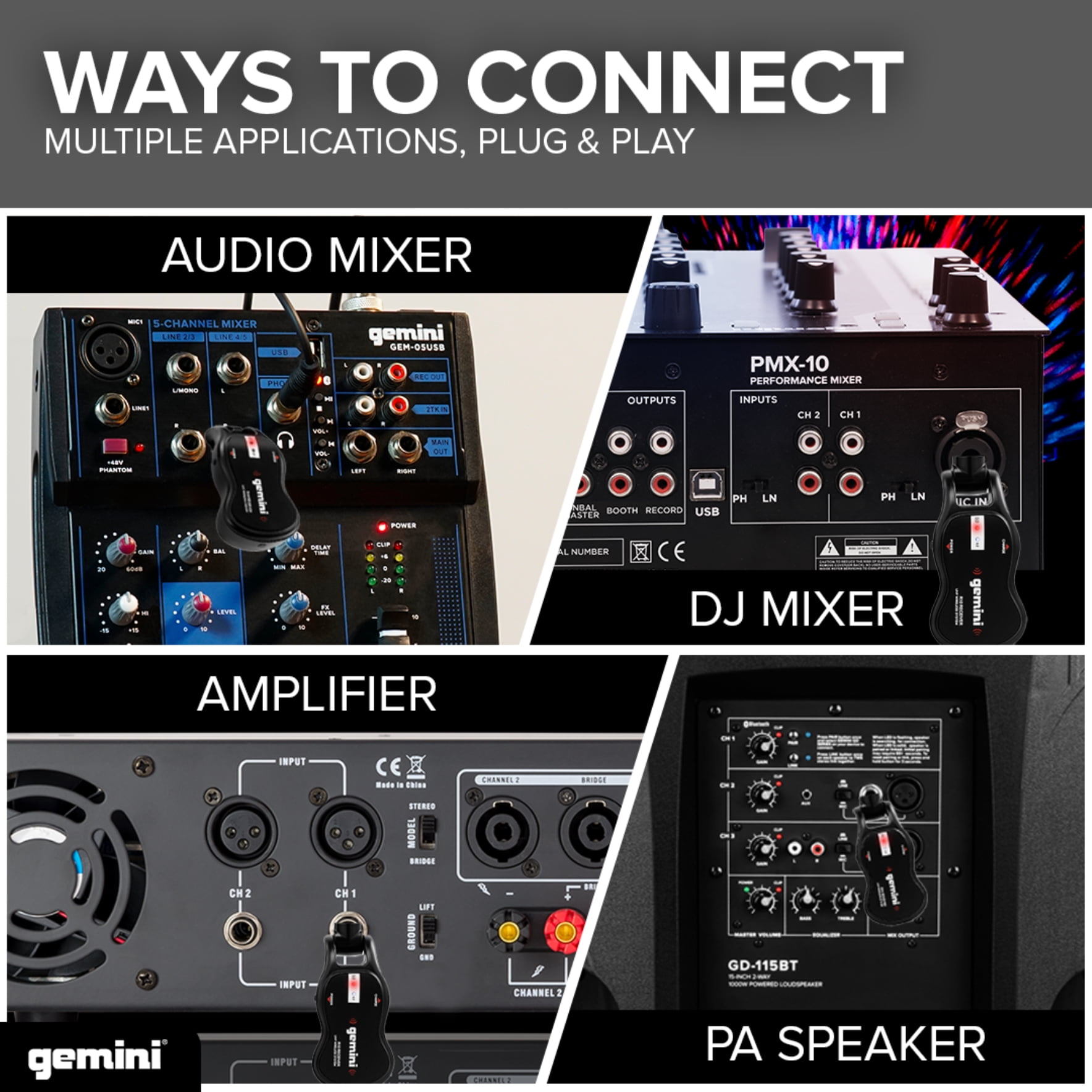 Gemini GMU-HSL100 UHF Single-Channel Wireless Microphone System with Headset Microphone and Lavalier Microphone, GMU-HSL100