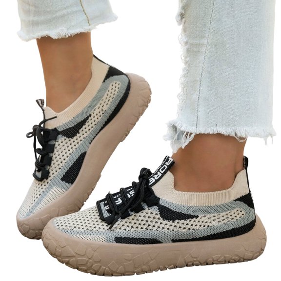 Rokment Womens Mesh Slip On Chunky Flat Fashion Sneakers Breathable Lightweight Color Block Knit Casual Platform Non Slip Walking Shoes for Outdoor Summer Fall 2026