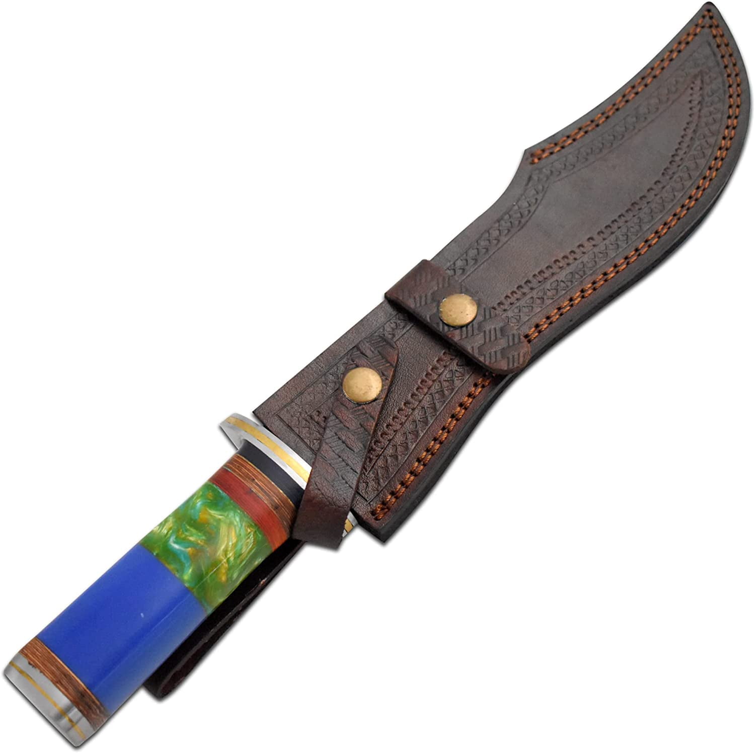 Old Ram Handmade Fixed Blade Heavy Duty Wood and Blue Resin Handle Hunting Knife