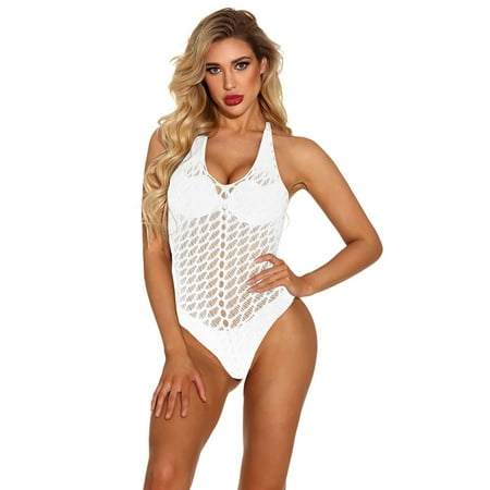 

Pxiakgy lingerie for women Women Halter Transparent Bodystockings Perspective Underwear Pajama White + One size