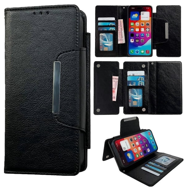 For iPhone 16 Pro Case Detachable 2-in-1 Magnetic Closure PU Leather Wallet Phone Case - Black