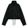 thumbnail image 6 of Trendy Cropped Jackets for Women Front Zipper Loose Polka Dots Print Fall Casual Coat Outerwear with Drawcord Hem (XL, Black), 6 of 6