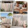 thumbnail image 2 of 2 Pack Outdoor Waterproof Throw Pillow Covers,Light Green Pink Stripes Decorative Square Pillow Case Patio Pillowcases for Chair Couch Sofa 16x16in, 2 of 9