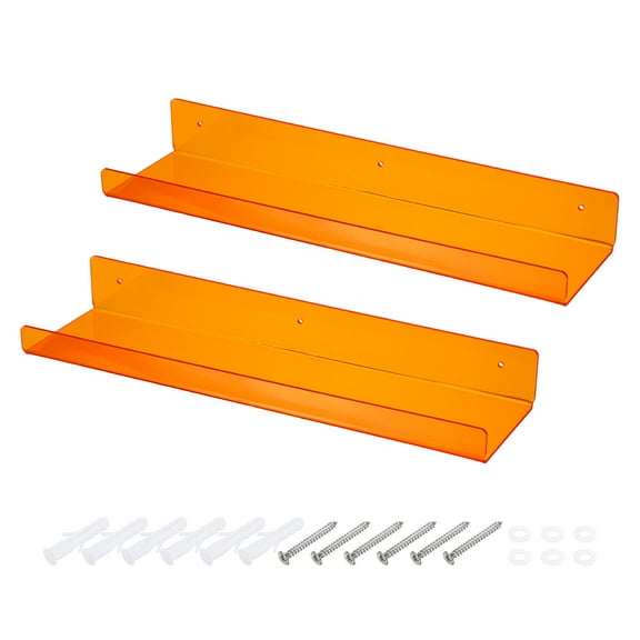 2 Pack Acrylic Shelves for Wall, 15 Inch Orange Floating Shelves Wall Mount