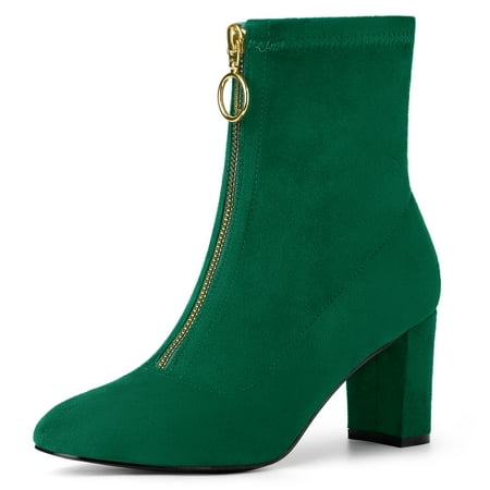 

Unique Bargains Women s Square Toe Front Zipper Chunky Heel Ankle Boots