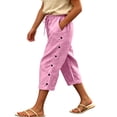 thumbnail image 2 of Twczz Girls Cotton Linen Capris with Pockets- Casual Elastic Waist Straight Leg Quick Dry Kids Beach Pants Pink Size 10-12 Years, 2 of 7