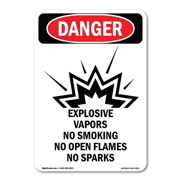 OSHA Danger Sign -  Explosive Vapors No | Decal | Protect Your Business, Construction Site, Warehouse & Shop Area |  Made in The USA