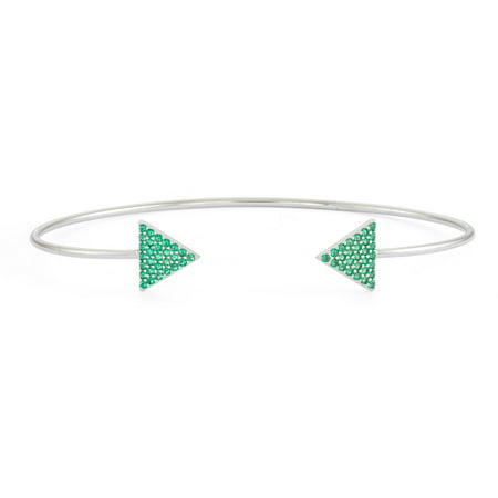 Simulated Emerald Sterling Silver Arrow Bangle