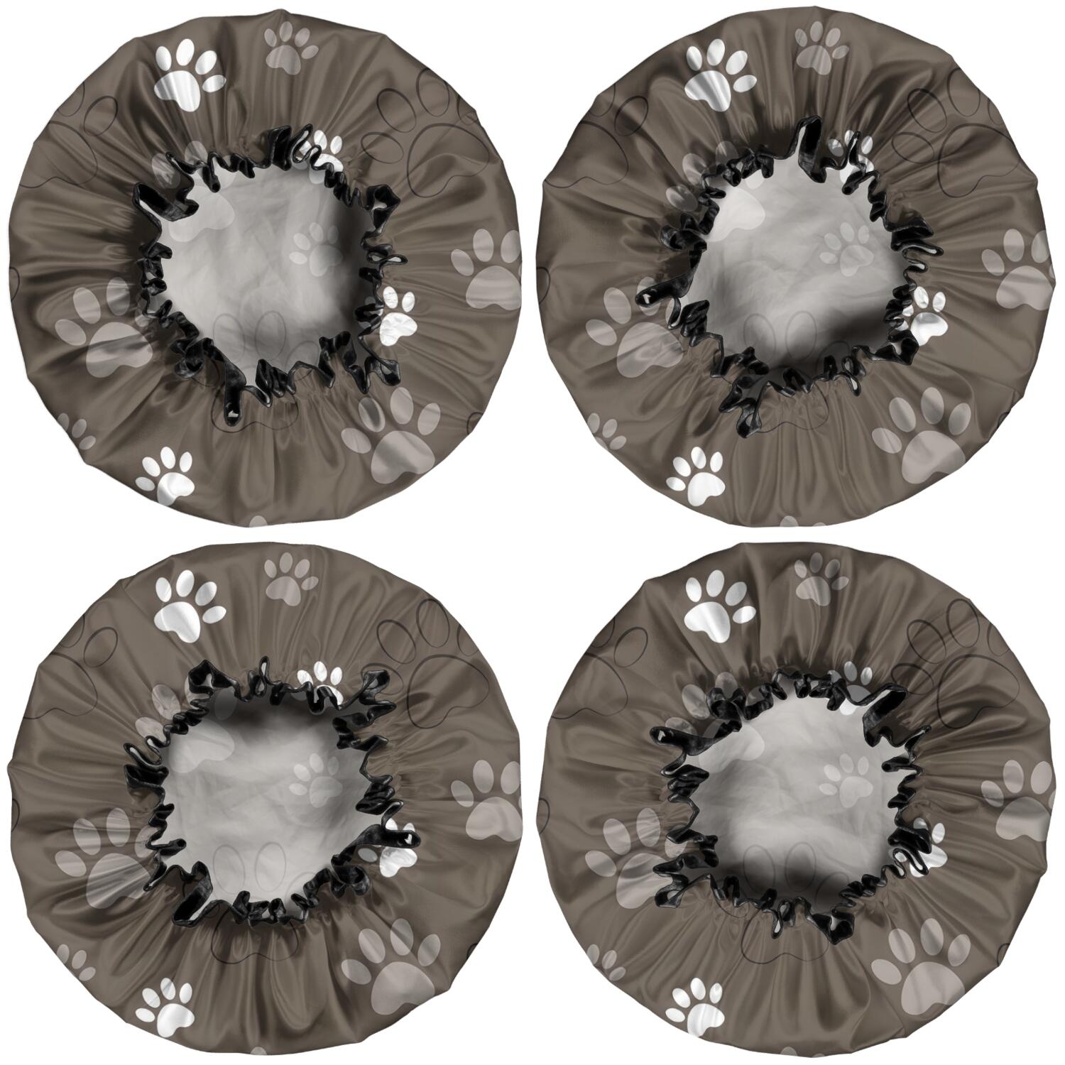 Shower Caps,Brown Dog Paw Footprint Waterproof Shower Cap for Women 4 Pieces,Double Reusable Hair Cover for Shower PEVA Elastic Stretch Hem
