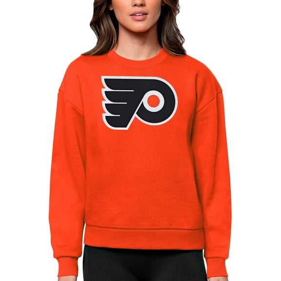 Women's Antigua Orange Philadelphia Flyers Primary Logo Team Logo Victory Crewneck Pullover Sweatshirt