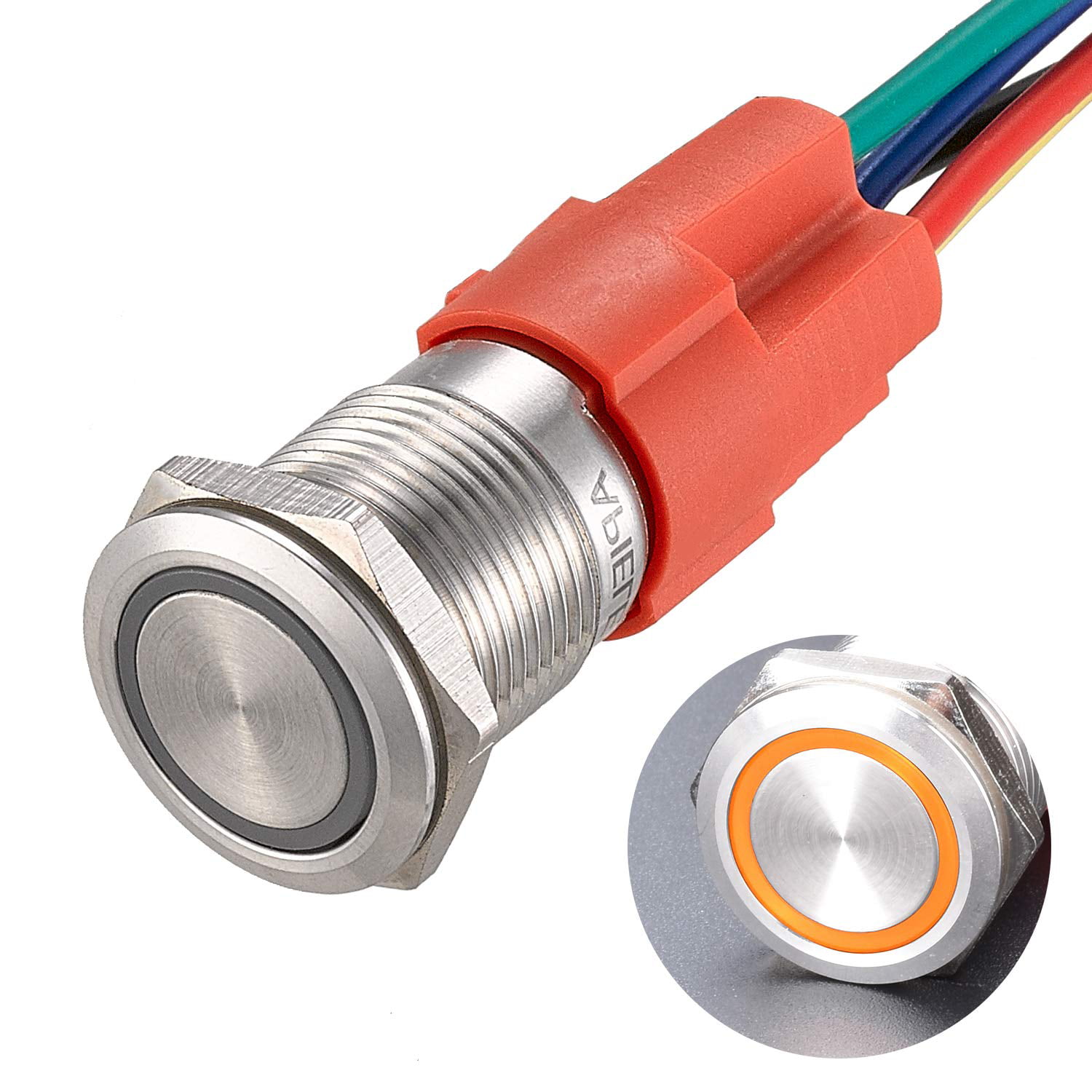 16mm Momentary Push Button Switch 12V DC On Off Stainless Steel LED Self-reset 