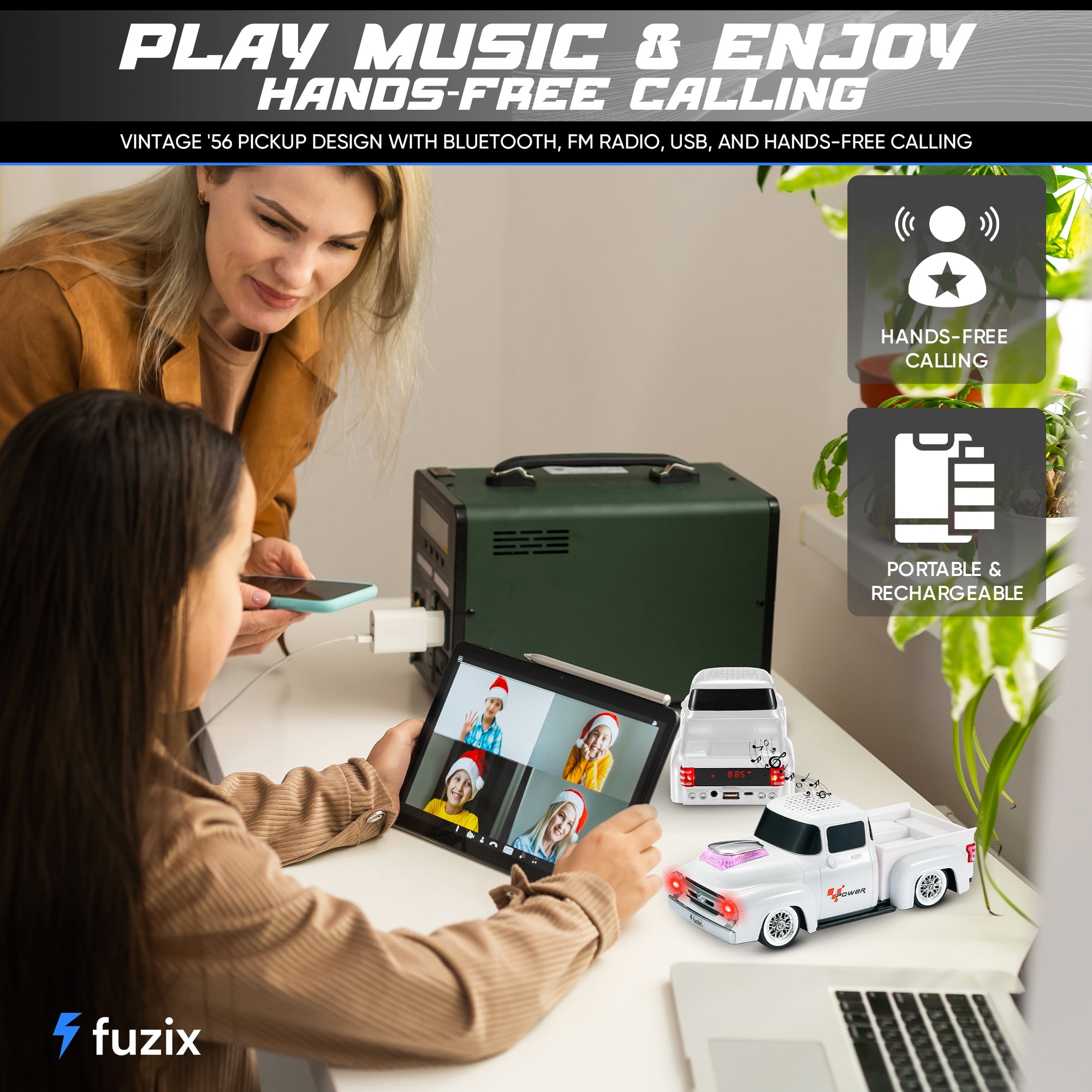 Fuzix WS-538 Car Bluetooth Portable Speaker with LED AUX USB FM Rechargeable