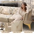 thumbnail image 6 of EHANCIS 81.5" Modular Chesterfield Leather Sofa with 2 Ottomans, Tufted U-Shape & L-Shape Sectional Couch with Gold Trim for Living Room, Beige, 6 of 10