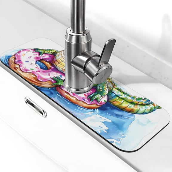 Xecao Alligator Donut Pool Float for Kitchen Sink Splash Guard Faucet Mat , Faucet Guard & Draining mat, (15" X 5.5" )