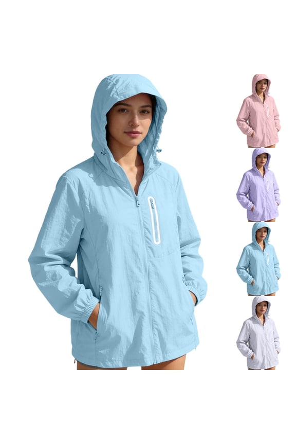 Women's Solid Color Hooded Zipper Cardigan Jacket Long Sleeve Sunscreen Outerwear Tops Lightweight Ice Silk Fabric Loose Fit Casual Daily Wear Loungewear Travel Perfect | CSEONE,Purple M