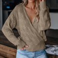 thumbnail image 2 of UJNDER V Neck Knitted Ribbed Pullover Sweater for Women Long Sleeve Solid Color Autumn Soft Khaki M, 2 of 6