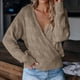 thumbnail image 4 of Gibobby Suéter de invierno para mujer Suéter de mujer, de punto acanalado, manga larga, Color sólido, ahuecado, escote en V, ajustado, ropa de otoño(Caqui,XG), 4 of 5