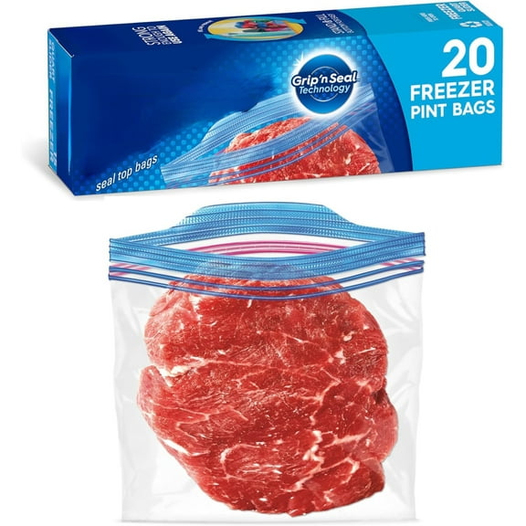Sparklane - Pint Food Storage Freezer Bags, Grip 'n Seal Technology for Easier Grip, Open, and Close, 20 Count