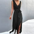thumbnail image 5 of USSUMA Beach Dresses for Women Casual Summer High Slit Loose Flowy Maxi Long Sun Dress Solid Sleeveless Plus Sundresses V Neck Vacation Dress Wedding Guest, 5 of 8