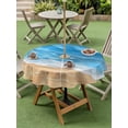 thumbnail image 3 of Outdoor Tablecloth with Umbrella Hole & Zipper, Blue Coastal Beach Round Tablecloth 54 Inch, Summer Nautical Ocean Beige Seaside Patio Table Cover Waterproof Table Cloth for Picnic/Party, 3 of 7