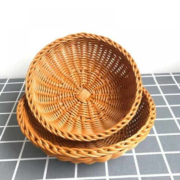 AMERTEER Woven Wicker Bread Baskets For Fruit Vegetable Bowl Food Potato Storage Organizing Keys Wallet Kitchen Counter Small To Large Rattan Round Woven Basket Serving Bowls Chips Set of