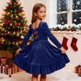 thumbnail image 5 of Nskgu Girls Long Sleeve Dress Velvet Crew Neck Bow Back Holiday Party Christmas Dresses, 5 of 7