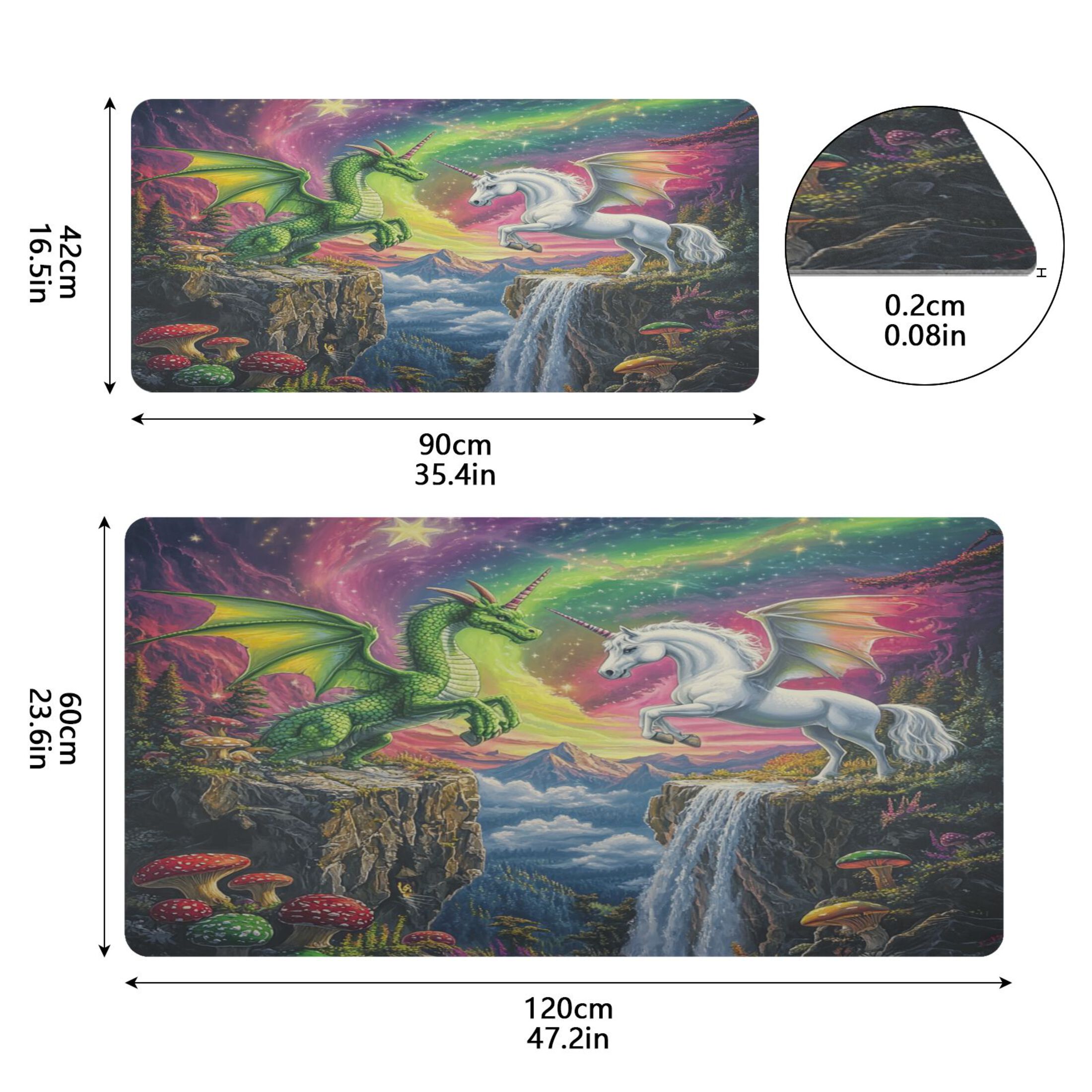 Leather Keyboard and Mouse Desk Mat Office Desk Accessories Protective Office Desk Decor Desk Pad Mat for Gaming, Work from Home, Office Green Dragon and White Unicorn 16.5" x 35.4"