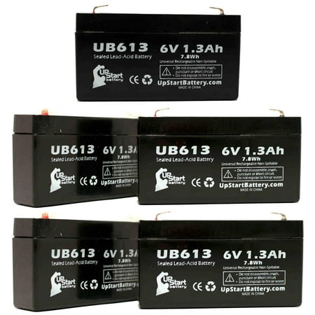 5x Pack - Compatible ACME MEDICAL 4500 SCALE Battery - Replacement UB613 Universal Sealed Lead Acid Battery (6V 1.3Ah 1300mAh F1 Terminal AGM SLA) - Includes 10 F1 to F2 Terminal Adapters