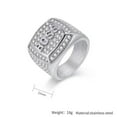 thumbnail image 2 of HIJONES Men's Stainless Steel Square Boss Letter Micro Pave CZ Statement Ring Lucky Rich Jewellery Silver Size 13, 2 of 6