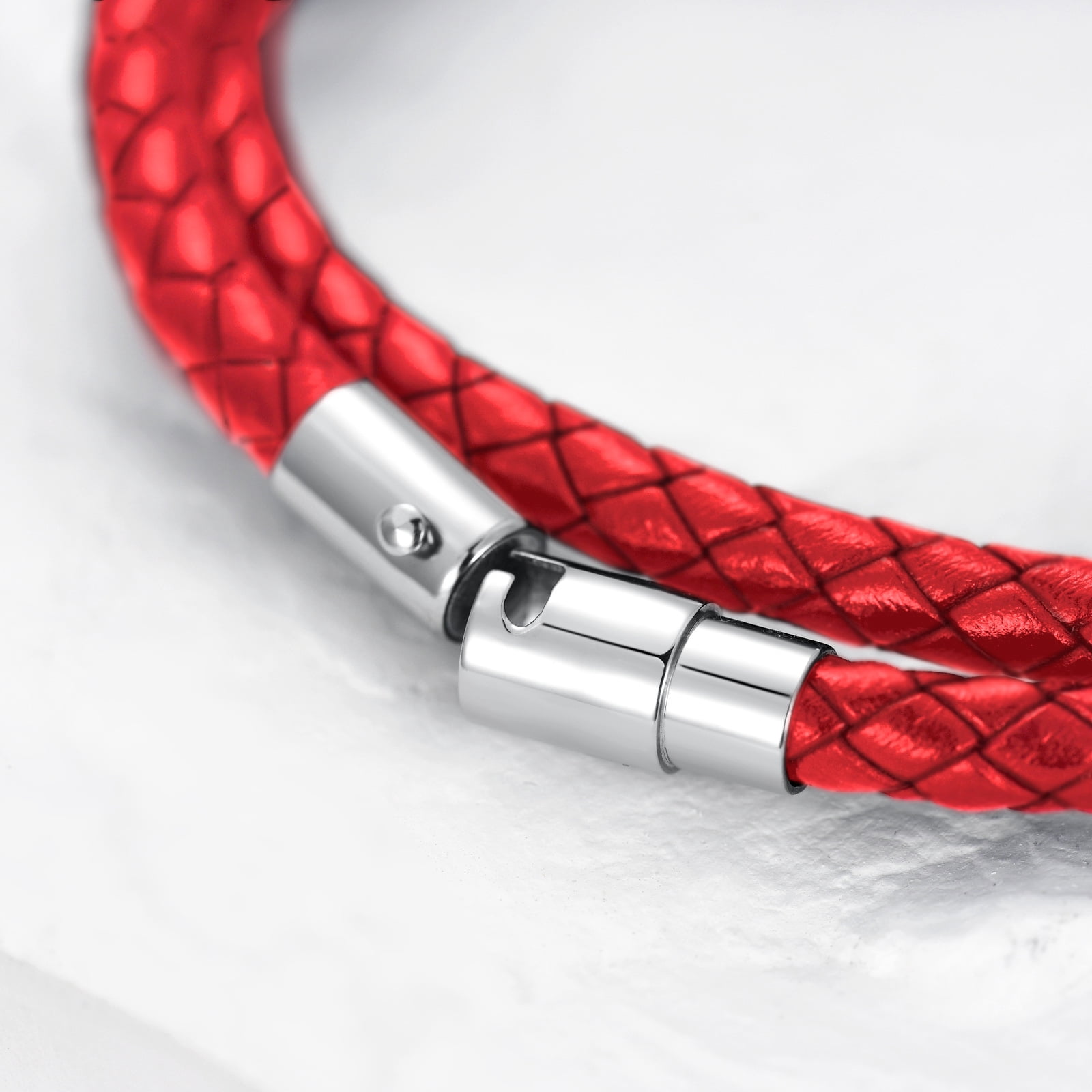 WINNICACA Italian Leather Cuff Bangle Bracelet Genuine Double Wrap Red Braided Birthday Anniversary Fathers Valentines Day Gifts for Men