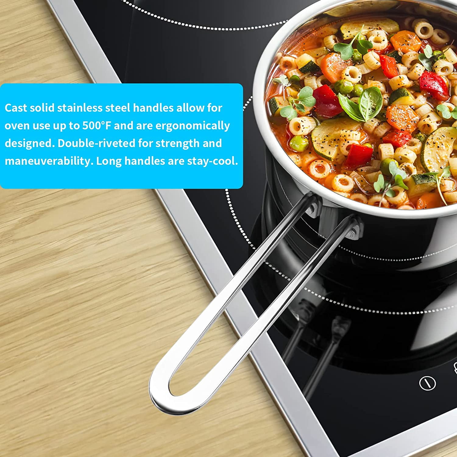 Stainless Steel Pots and Pans Set, 7-Piece Kitchen Cookware with Glass Lids, Stay-Cool Handles, Oven Safe for Induction Electric Gas, Dishwasher Safe Silver