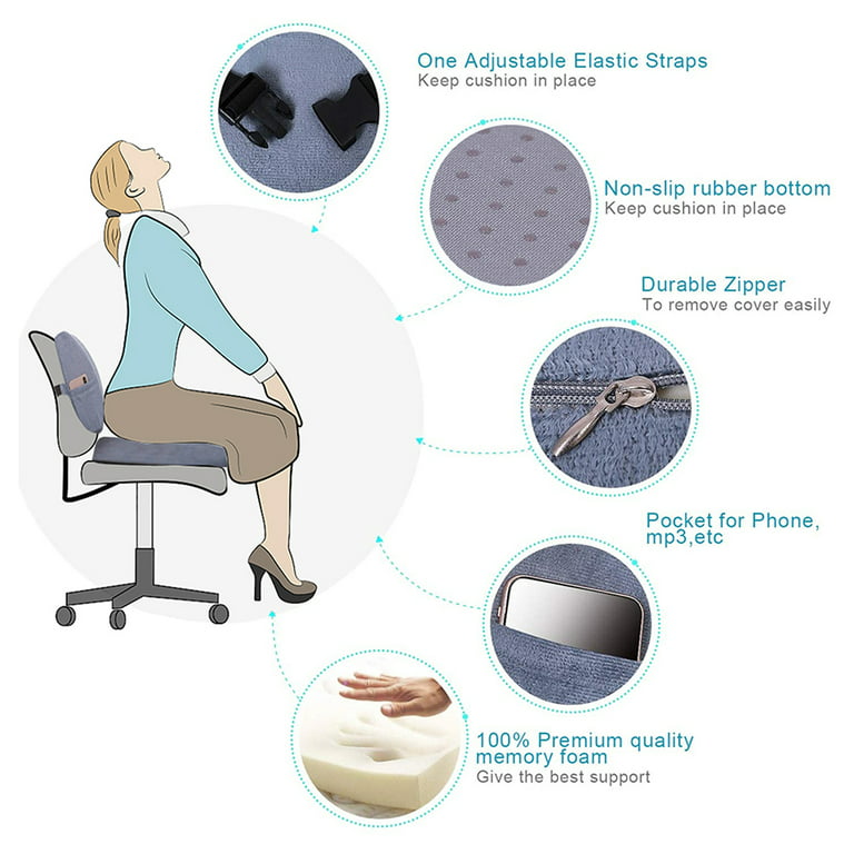 HomChum Gel Enhanced Memory Foam Seat Cushion Back Pillow Set for Office  Chair, Coccyx Lower Back Support Tailbone Pain Relief Cushions, Work Chair
