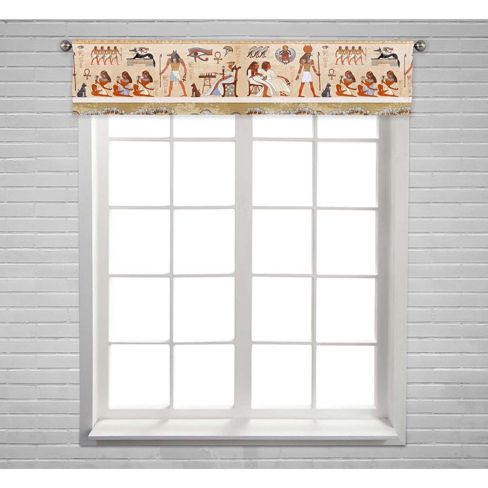 PKQWTM Ancient Egypt Scene Hieroglyphic Carvings Window Curtain Valance