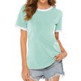 thumbnail image 1 of Women White Border Tee Crew Neck Short Sleeve Plain Top, 1 of 2