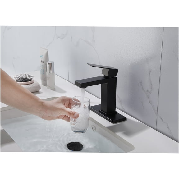 JERFIT Single Handle Bathroom Sink Faucet, Matte Black Modern Vanity Faucet with Pop-up Drain Assembly, Brushed Nickel Lever Waterfall Bathroom Faucet for Vessel Sink