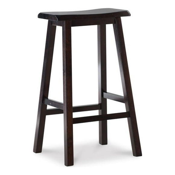 Linon Saddle 29" Wood Bar Stool in Dark Brown