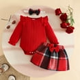 thumbnail image 2 of NAFUU Toddler Girl Christmas Outfit Girls Long Sleeve Ruffles Ribbed Romper Bodysuit Plaid Bowknot Skirts Headband 3Pcs Valentines Outfits 9-12 Months, 2 of 7