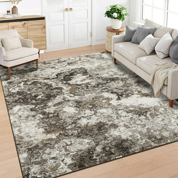HOMERRY Area Rug 5' x 7' Rugs for Living Room Modern Washable Indoor Abstract Print Carpet, Brown