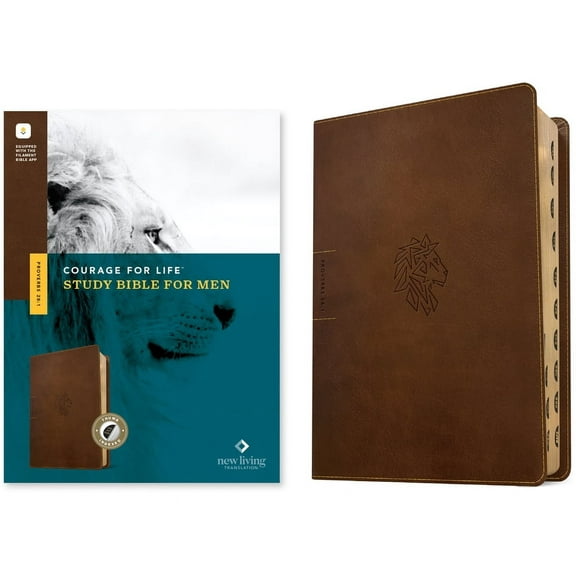 NLT Courage for Life Study Bible for Men (Leatherlike, Rustic Brown Lion, Indexed, Filament Enabled) (Hardcover)