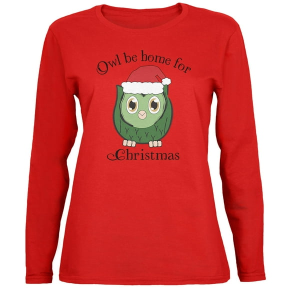 Old Glory Womens Owl I'll Be Home For Christmas Cute Funny Pun Long Sleeve T Shirt