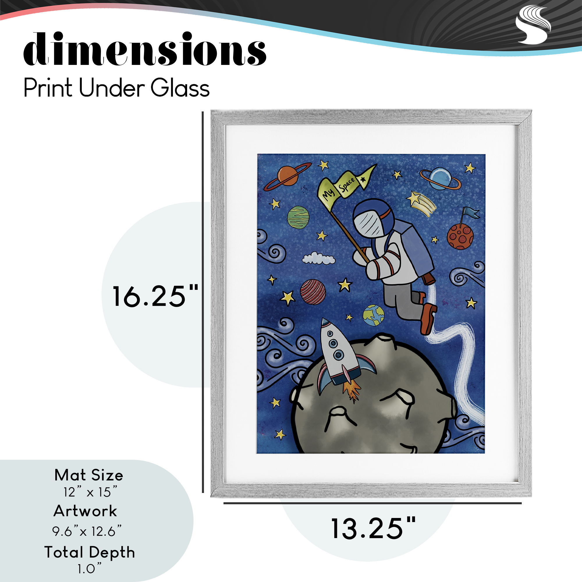 Astronaut Space Adventure Gray Framed Print Under Glass, design by Jennifer Stith