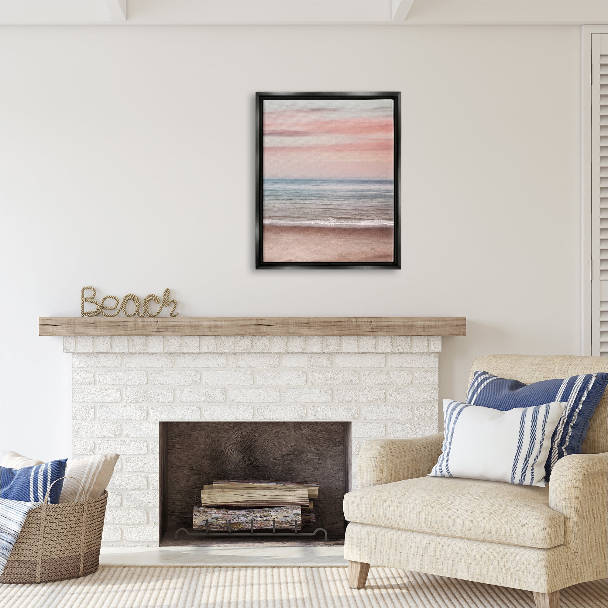 Stupell Industries Pastel Shore Sunset Landscape Painting Black Floater Framed Canvas Art Print Wall Art, 25 x 31