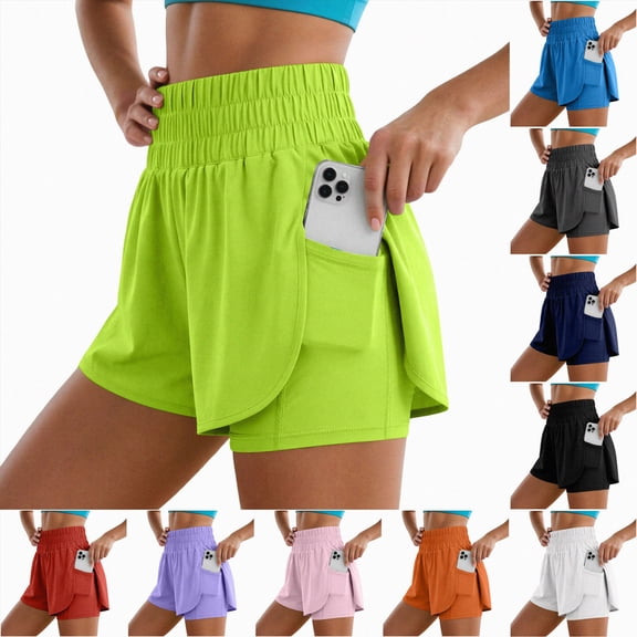 Mnuaqn Women's Athletic Shorts High Waisted Running Short Pocket 2.5" Sporty Shorts Gym Workout Shorts (Red, L)