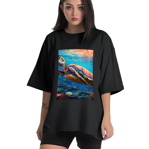 Plus Size Shirt for Women Black Tops for Women Short Sleeves Shirt for Women Sea Turtle 1 T Shirt Crewneck Shirt for Women XS