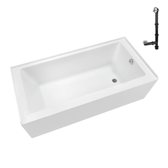 Streamline NAL-5580-CH 60 in. x 32 in. Acrylic Right-Hand Drain Alcove Bathtub in Glossy White With External Drain in Polished Chrome