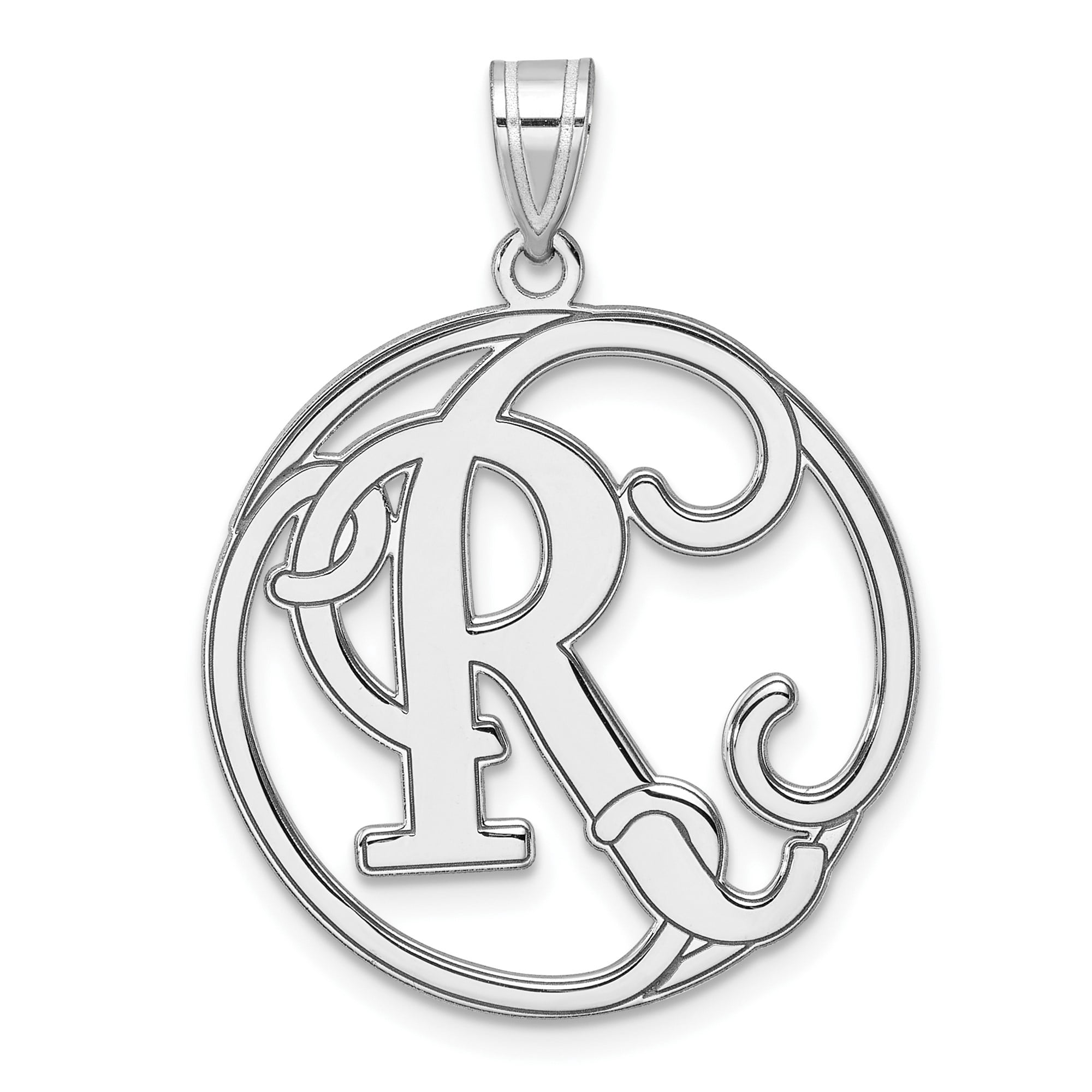 Sterling Silver Script Letter R Pendant for Women, Monogram Initial Charm in Circle Frame, Personalized Jewelry for Necklace or Bracelet