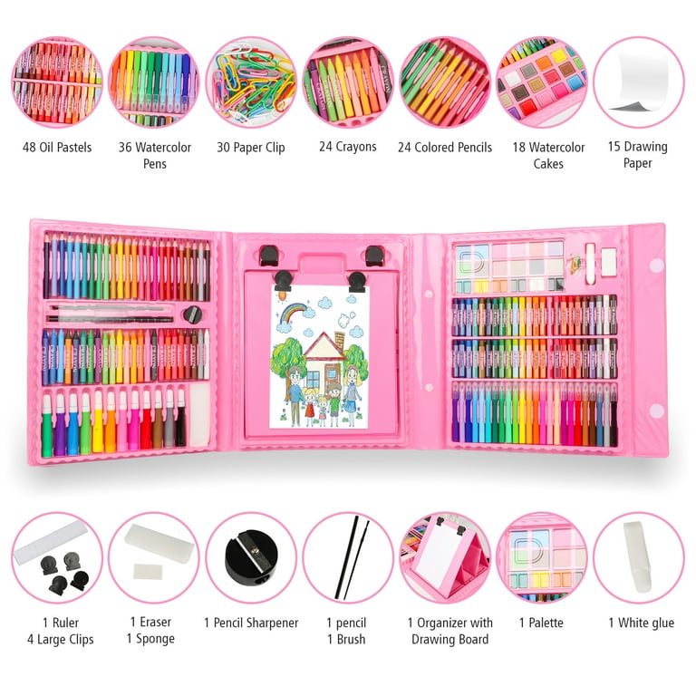 Hot Bee Art Set for Kids, Color Set with 208 Pcs Art Supplies, Pink  Coloring Kit for Girls 4-6, Perfect Christmas Gifts Drawing Arts & Crafts  Kit for